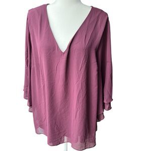 Lane Bryant Top Womens 22/24‎ Flutter Sleeves Purple Flowy Soft Romantic overlay